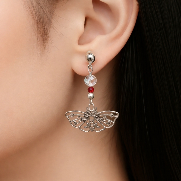 The Crystal Witch Goods Jewelry - Handcrafted Celestial Lunar Moth Earrings. Hypoallergenic 925 Posts.